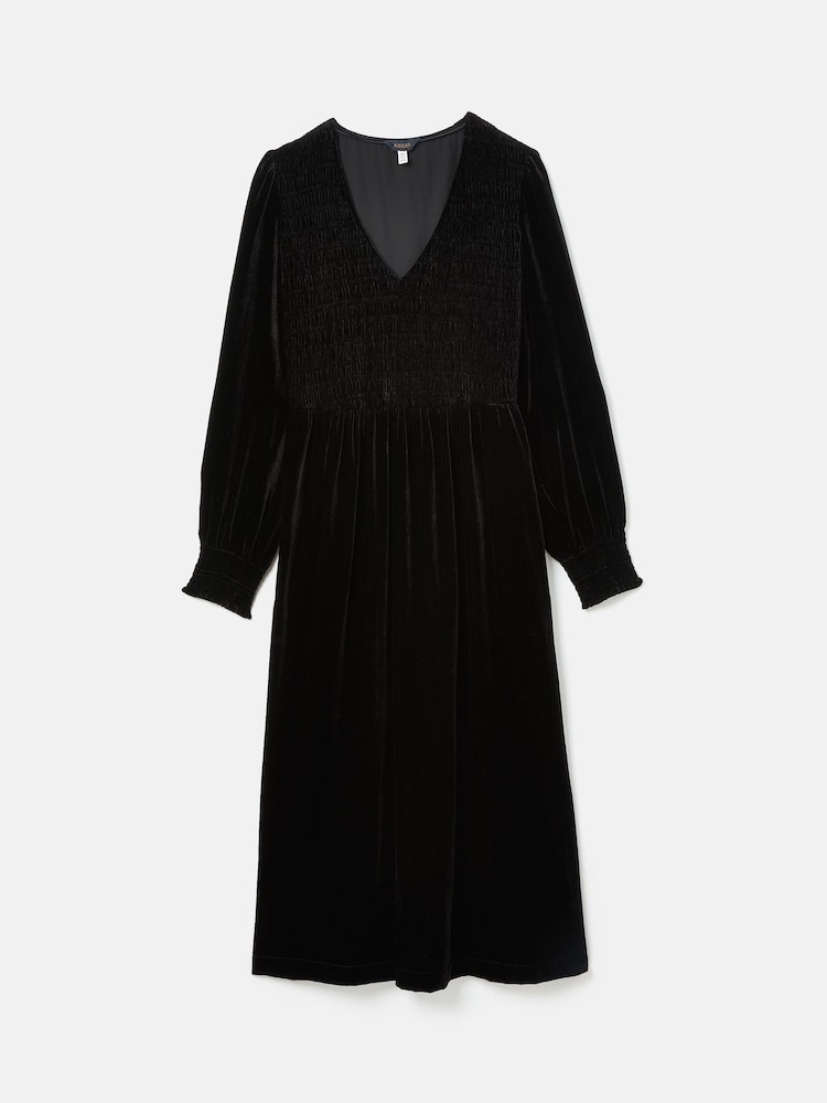 Joules Vanessa Black Velvet Shirred Dress - Image 6 of 6