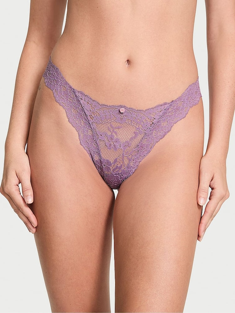 Victoria's Secret Frozen Plum Purple Lace Brazilian Knickers - Image 1 of 4