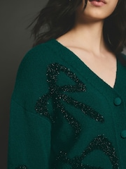 zelena Tinsel - božič vzorčast; z vzorcem Button Up Knitted pletena jopa - Slika 4 iz 8