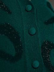 zelena Tinsel - božič vzorčast; z vzorcem Button Up Knitted pletena jopa - Slika 5 iz 8