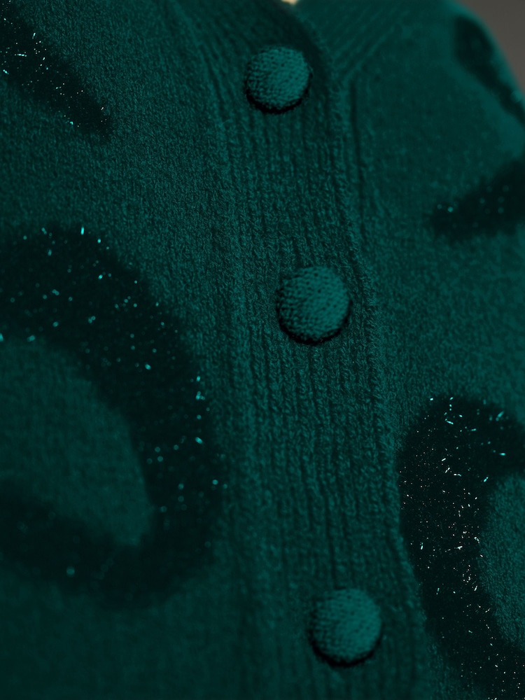 Green Tinsel Christmas Patterned Button Up Knitted Cardigan - Image 5 of 8