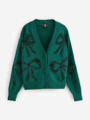 zelena Tinsel - božič vzorčast; z vzorcem Button Up Knitted pletena jopa - Slika 6 iz 8