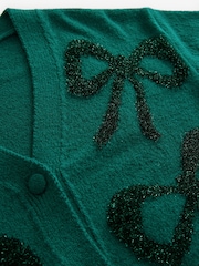 zelena Tinsel - božič vzorčast; z vzorcem Button Up Knitted pletena jopa - Slika 7 iz 8