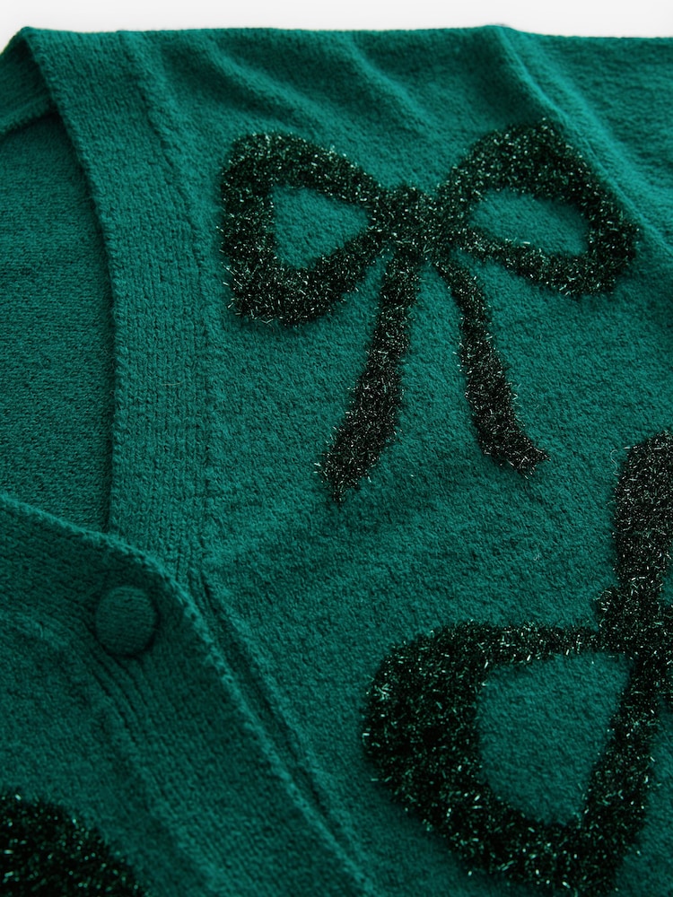 Green Tinsel Christmas Patterned Button Up Knitted Cardigan - Image 7 of 8