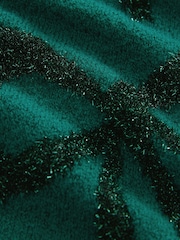 zelena Tinsel - božič vzorčast; z vzorcem Button Up Knitted pletena jopa - Slika 8 iz 8