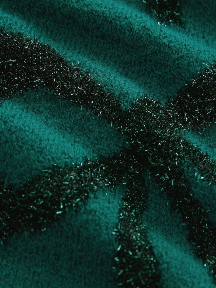 zelena Tinsel - božič vzorčast; z vzorcem Button Up Knitted pletena jopa - Slika 8 iz 8