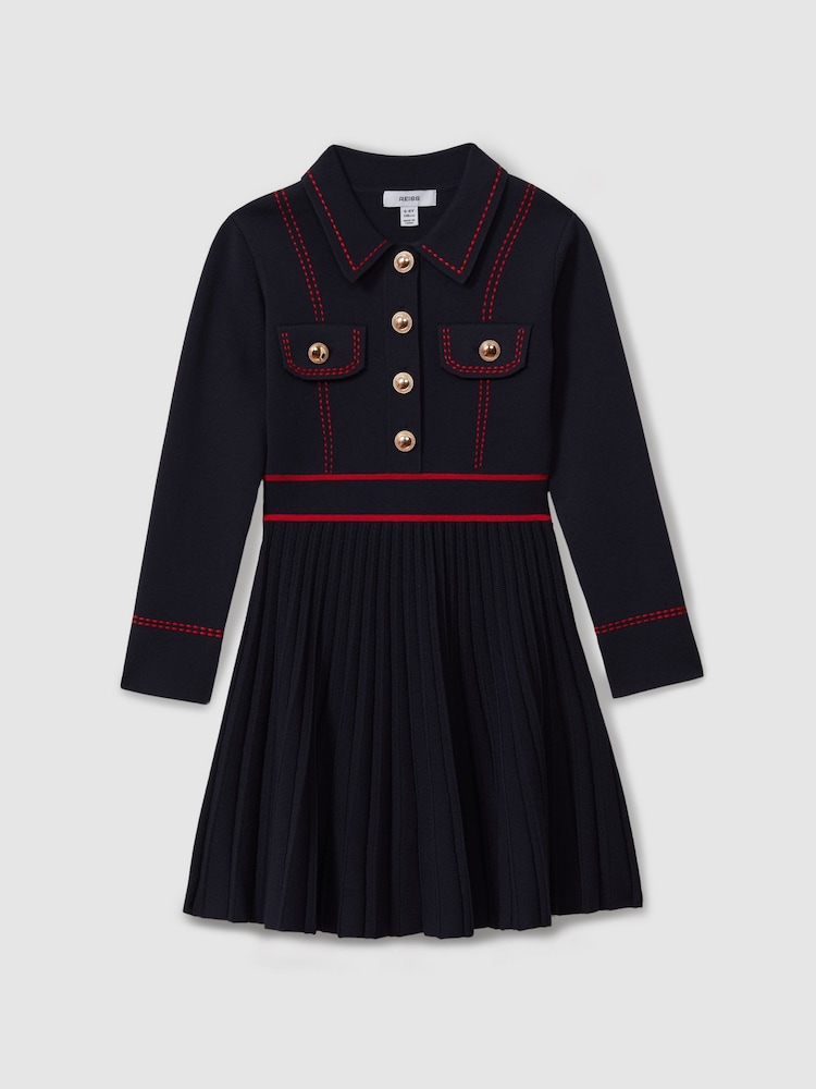 Reiss Navy Sapna Knitted Contrast Stitch Dress - Image 2 of 4