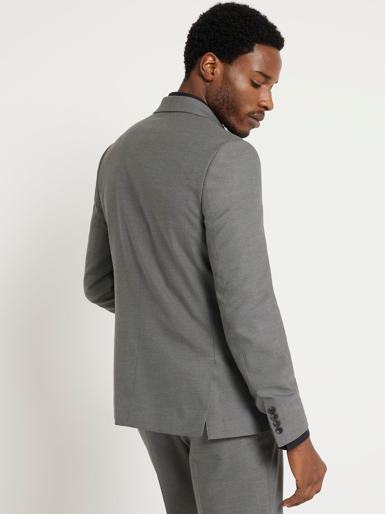Grijs - River Island Slim Fit Plain Suit Jacket - Image 3 of 4