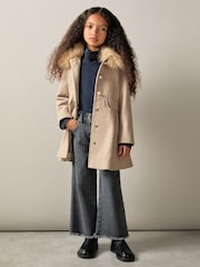 Reiss Oatmeal Nicole 4-9 yrs Faux Fur Collar Wool Blend Coat - Image 3 of 4