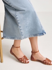 Simply Be Brown Extra Wide Fit Laser Cut Out Peep Toe Ballerinas - Image 1 of 4