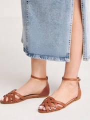 Simply Be Brown Extra Wide Fit Laser Cut Out Peep Toe Ballerinas - Image 3 of 4