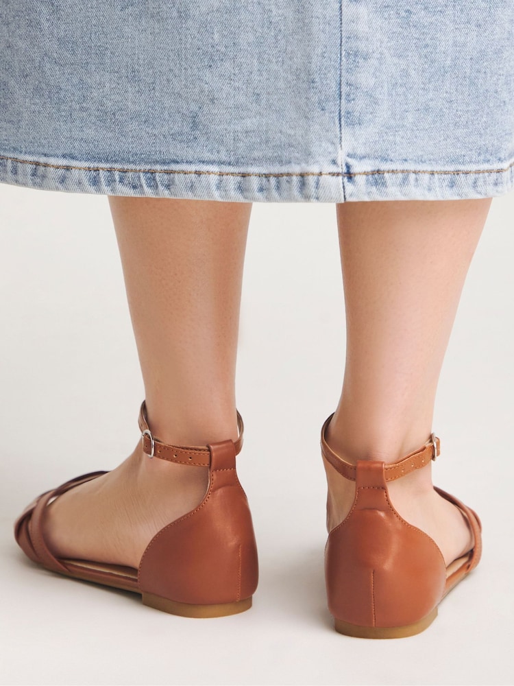 Simply Be Brown Extra Wide Fit Laser Cut Out Peep Toe Ballerinas - Image 4 of 4