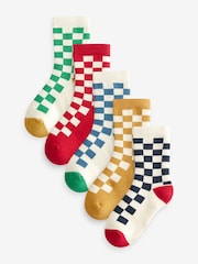 bež Bright Checkerboard - Prijetne frotirne nogavice iz bogatega bombaža 5 paket - Slika 1 iz 6