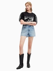 AllSaints Blue Denim Hailey 100% Cotton Shorts - Image 1 of 6