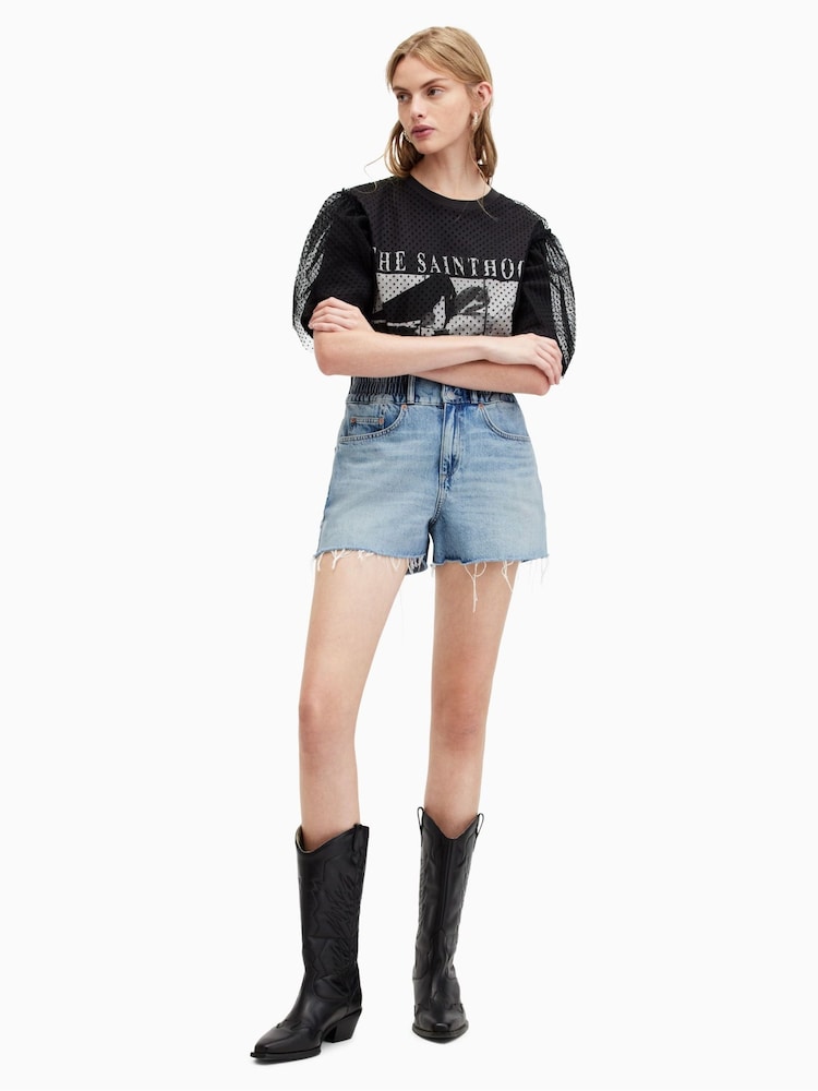 AllSaints Blue Denim Hailey 100% Cotton Shorts - Image 1 of 6
