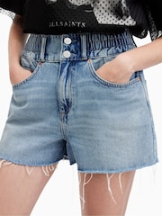 AllSaints Blue Denim Hailey 100% Cotton Shorts - Image 3 of 6