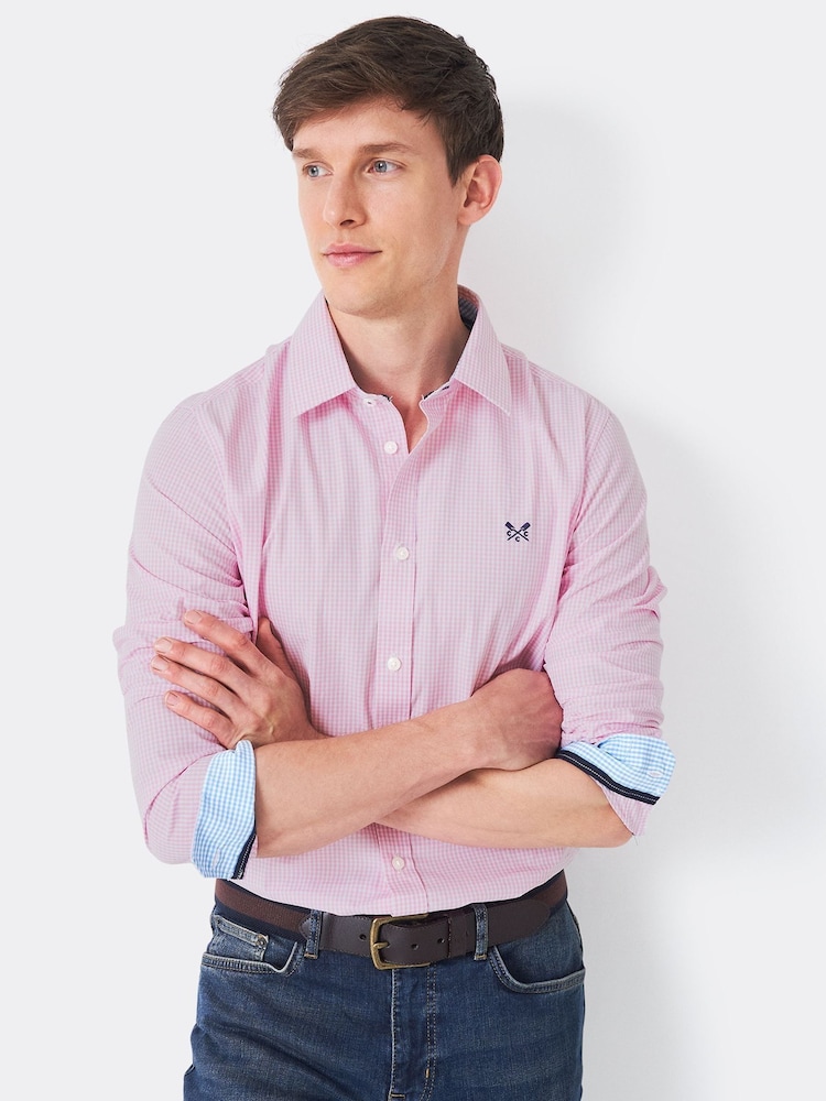 Crew Clothing Pink Long Sleeve 100% Cotton Gingham Shirt - Image 1 of 5