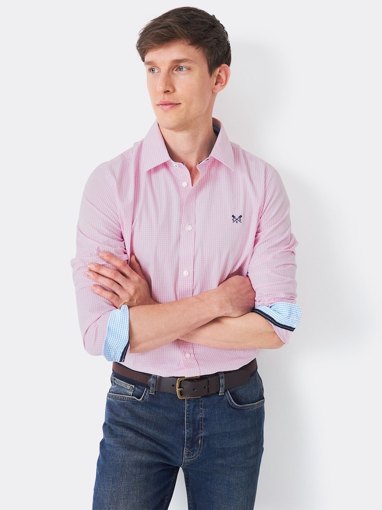 Crew Clothing Pink Long Sleeve 100% Cotton Gingham Shirt - Image 1 of 4 Crew Clothing Pink Long Sleeve 100% Cotton Gingham Shirt - Image 1 of 4