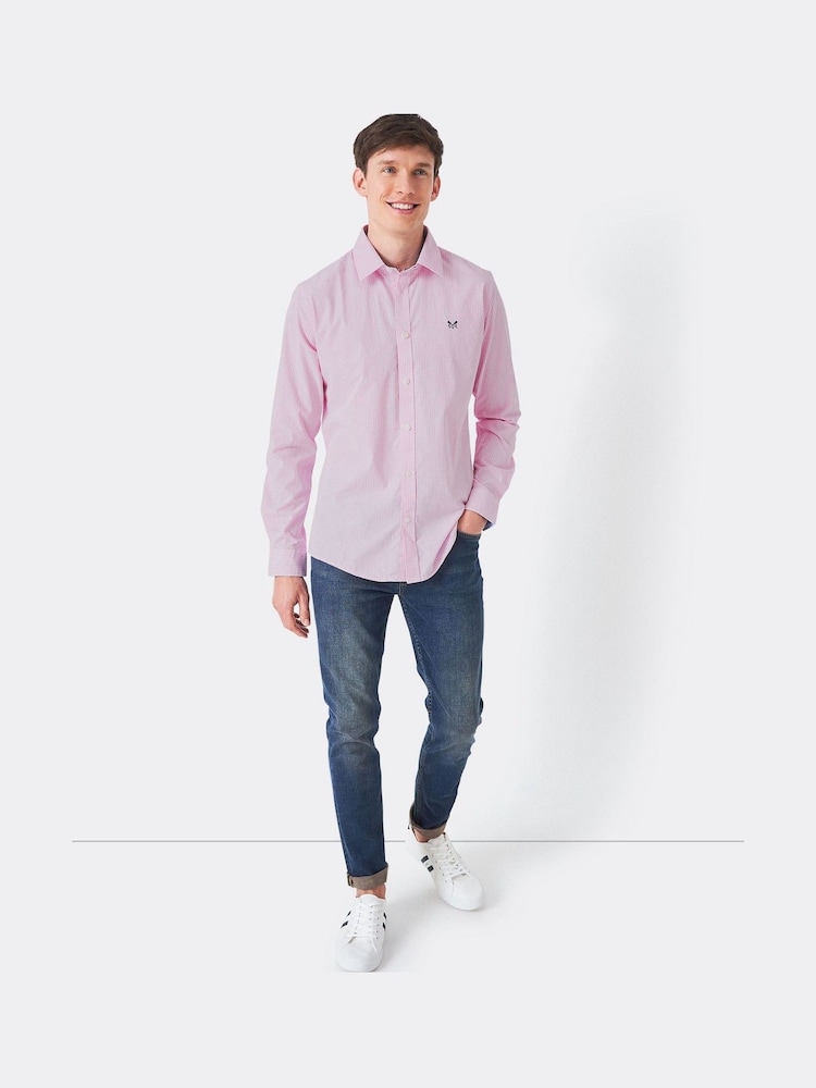 Crew Clothing Pink Long Sleeve 100% Cotton Gingham Shirt - Image 2 of 5