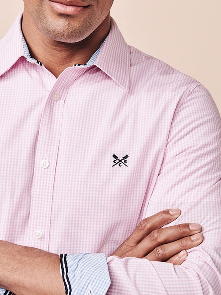 Crew Clothing Pink Long Sleeve 100% Cotton Gingham Shirt - Image 4 of 5
