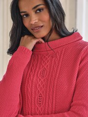 Pure Collection Red 100% Cotton Bardot Cable Sweater - Image 3 of 3
