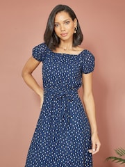 Mela Blue Foil Print Bardot Midi Dress - Image 2 of 5