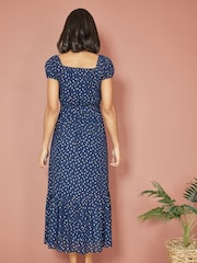 Mela Blue Foil Print Bardot Midi Dress - Image 4 of 5