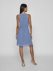 VILA Blue Halter Neck Tulle Fit And Flare Dress - Image 2 of 6