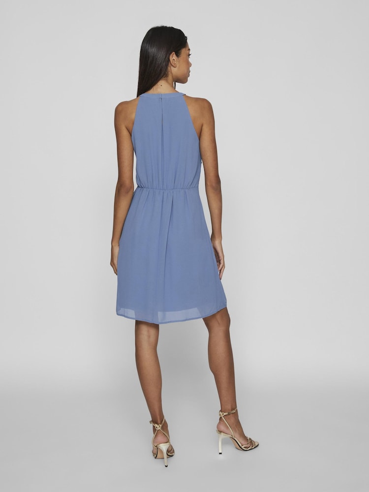 VILA Blue Halter Neck Tulle Fit And Flare Dress - Image 2 of 6