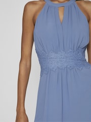 VILA Blue Halter Neck Tulle Fit And Flare Dress - Image 4 of 6