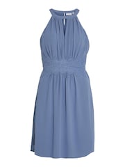 VILA Blue Halter Neck Tulle Fit And Flare Dress - Image 5 of 6