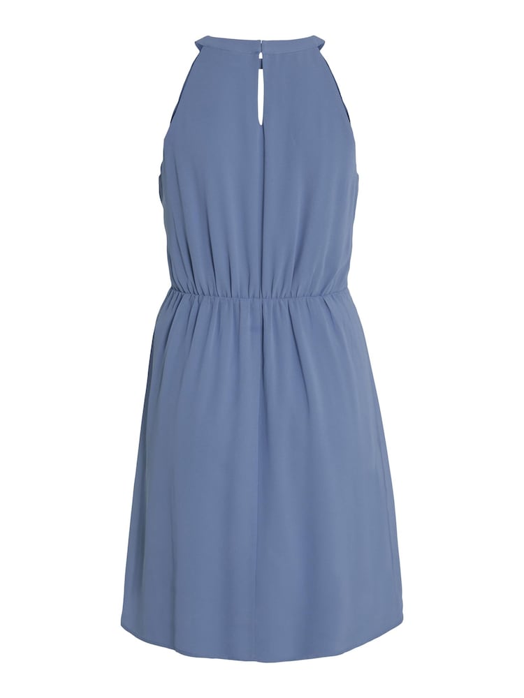 VILA Blue Halter Neck Tulle Fit And Flare Dress - Image 6 of 6
