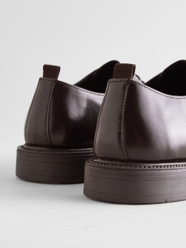 Burgundy Red Chunky Leather Derby Shoes - Image 3 of 5