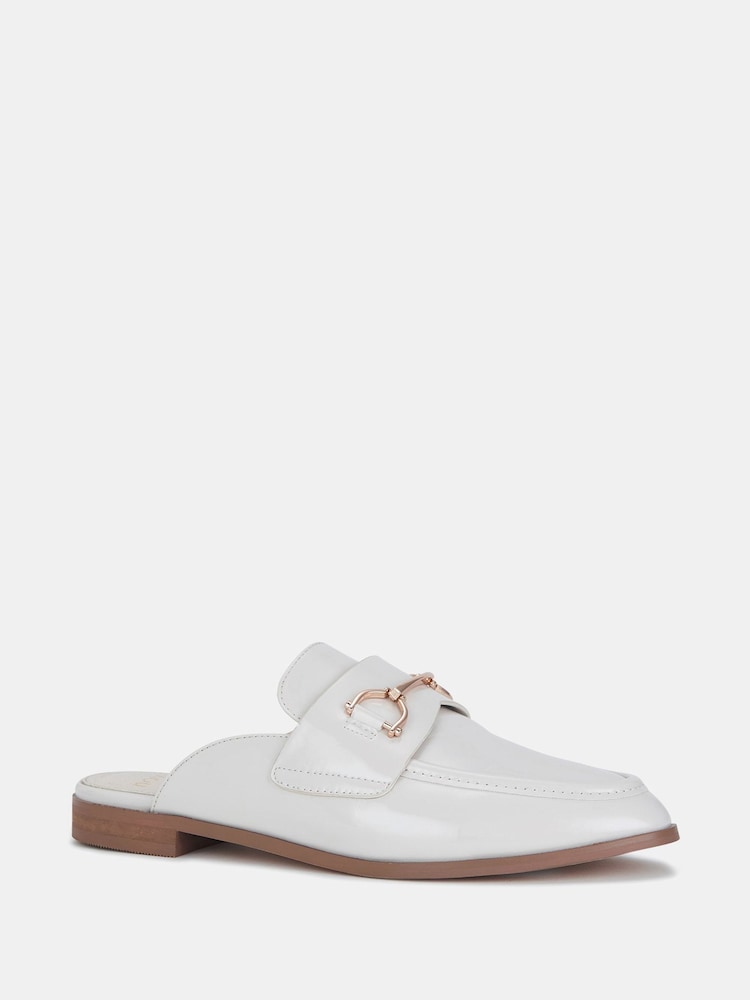 Novo White Chrome Wide Fit Eleanora Backless Loafer Mules - Image 2 of 3 Novo White Chrome Wide Fit Eleanora Backless Loafer Mules - Image 2 of 3