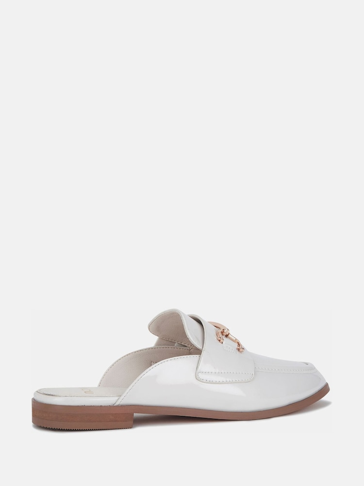 Novo White Chrome Wide Fit Eleanora Backless Loafer Mules - Image 3 of 3 Novo White Chrome Wide Fit Eleanora Backless Loafer Mules - Image 3 of 3