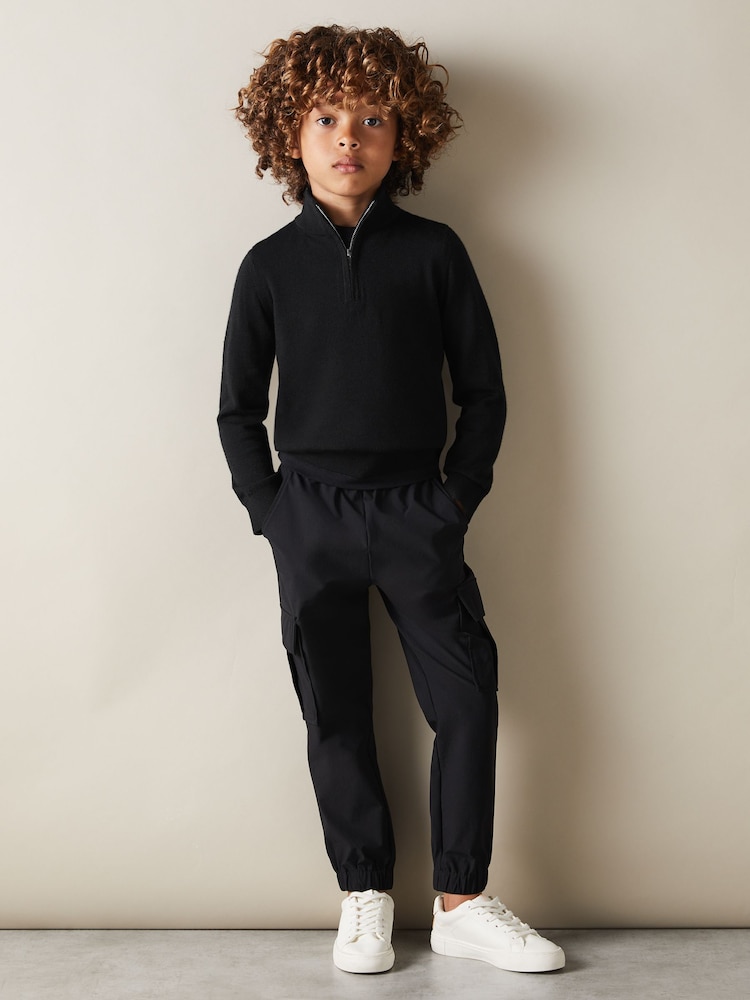 Reiss Black Blackhall 13-14 yrs Merino Wool Half-Zip Funnel Neck Jumper - Image 2 of 4