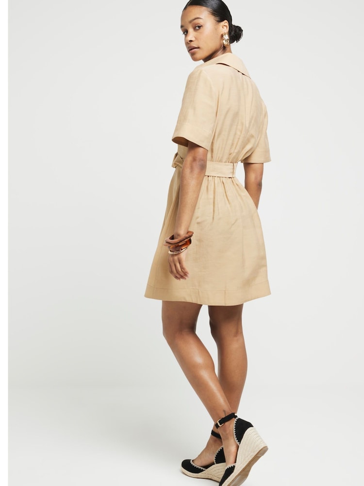 River Island Beige Belted Mini Shirt Dress - Image 2 of 4