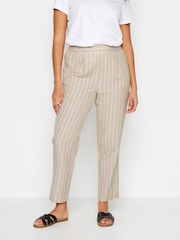M&Co Natural Natural Brown Stripe Print Linen Trousers - Image 1 of 4