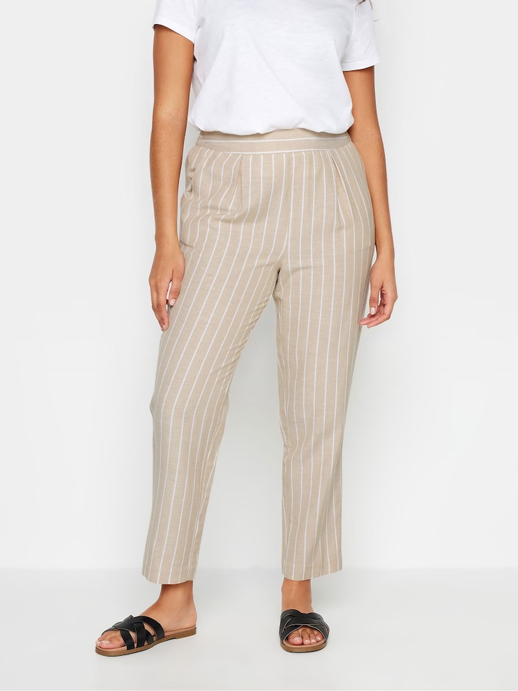 M&Co Natural Natural Brown Stripe Print Linen Trousers - Image 1 of 4