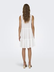 JDY White 100% Cotton Crochet Trim Sleeveless Tiered Mini Dress - Image 2 of 4