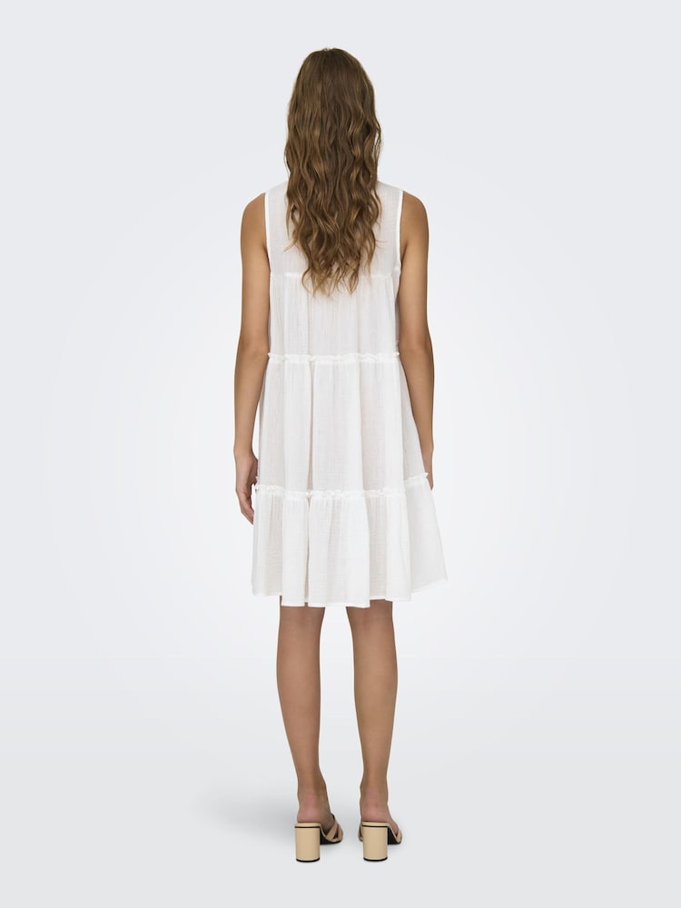 JDY White 100% Cotton Crochet Trim Sleeveless Tiered Mini Dress - Image 2 of 4