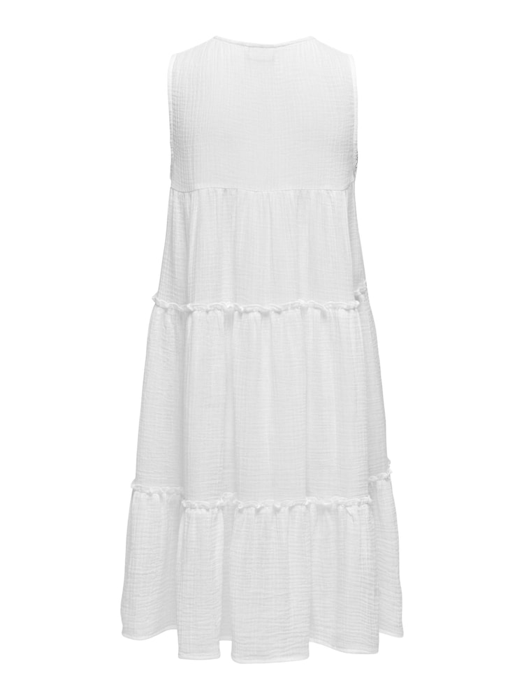 JDY White 100% Cotton Crochet Trim Sleeveless Tiered Mini Dress - Image 4 of 4