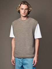 Neutral Regular Fit Rib Texture Tank with Wool - Image 4 of 7