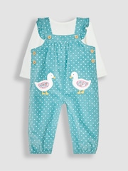JoJo Maman Bébé Duck Egg Blue Duck Appliqué Cord Dungarees & Top Set - Image 1 of 6