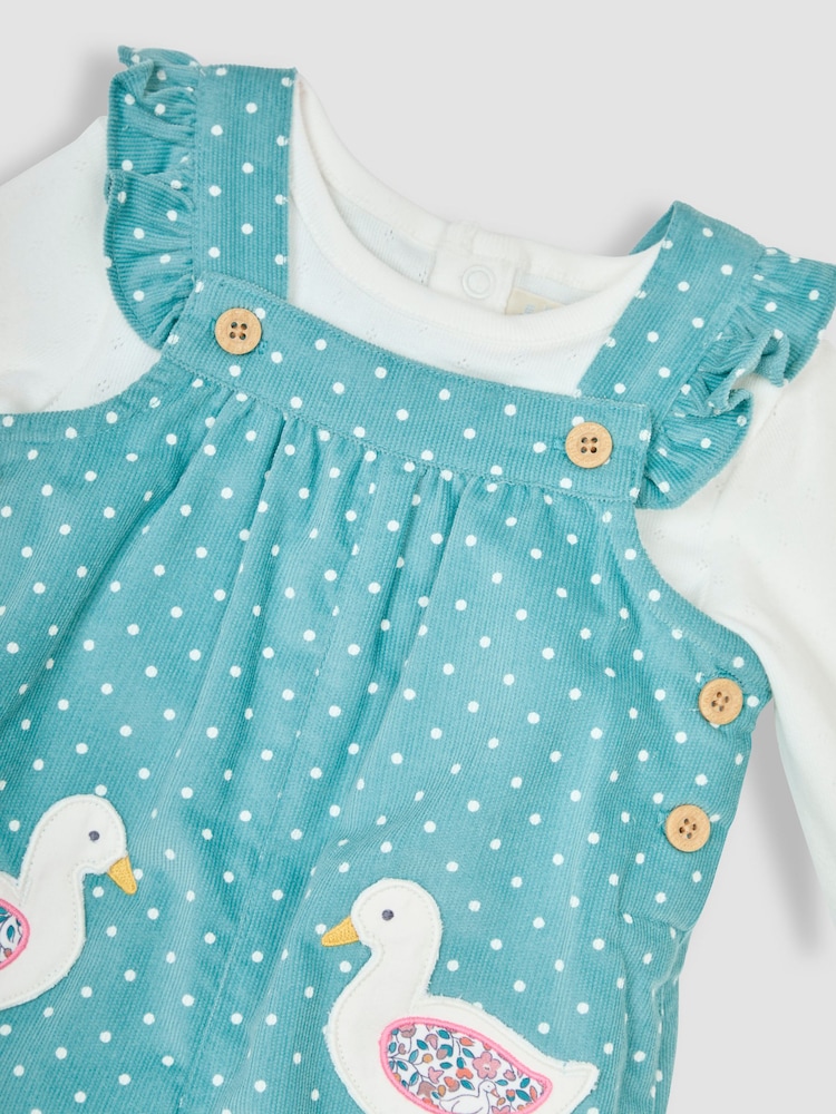 JoJo Maman Bébé Duck Egg Blue Duck Appliqué Cord Dungarees & Top Set - Image 6 of 6