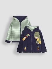 JoJo Maman Bébé Navy T-Rex Appliqué Zip Up Hoodie - Image 1 of 7
