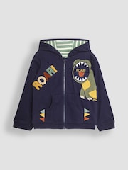 JoJo Maman Bébé Navy T-Rex Appliqué Zip Up Hoodie - Image 2 of 7