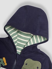 JoJo Maman Bébé Navy T-Rex Appliqué Zip Up Hoodie - Image 6 of 7