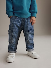 Mid Blue Graffiti 100% Cotton Laser Print Jeans (3mths-7yrs) - Image 1 of 7