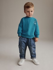 Mid Blue Graffiti 100% Cotton Laser Print Jeans (3mths-7yrs) - Image 2 of 7